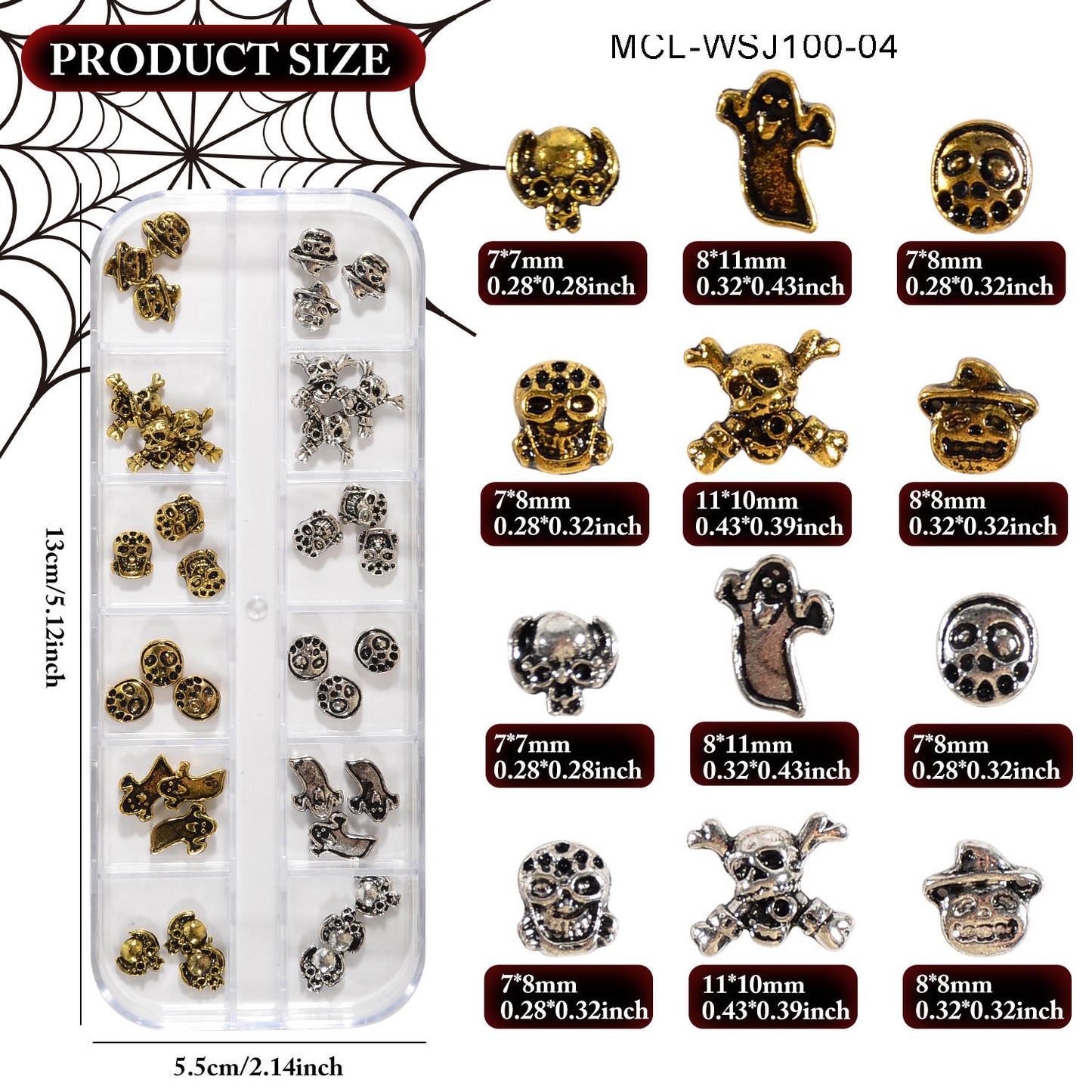 3D Halloween Metal Nail Charms 24pcs Nail Art Decoration #4