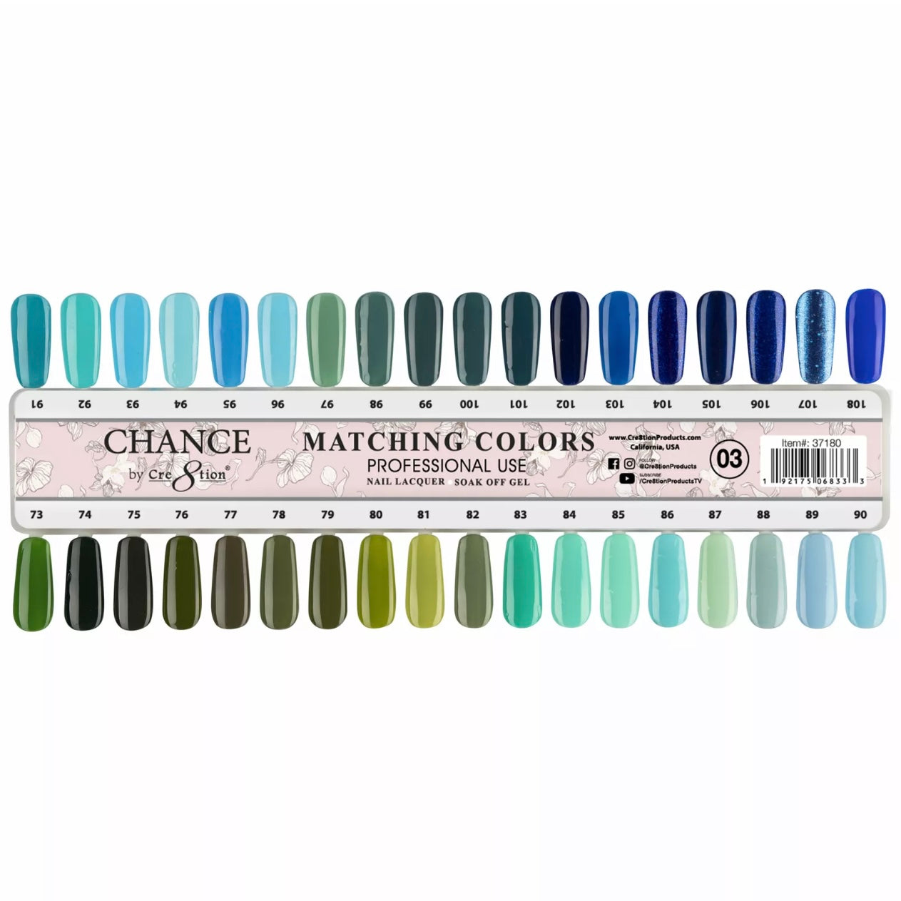 Cre8tion Chance Gel / Lacquer Duo Colors Set #3 (Green & Blue Shades) # 73 - 108