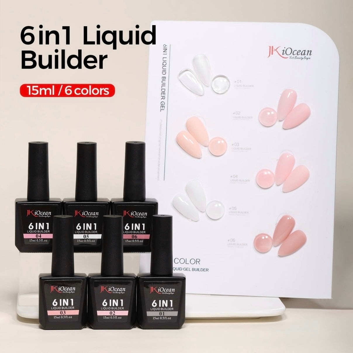 JKiOcean 6 in 1 Liquid Builder Gel - Full Set