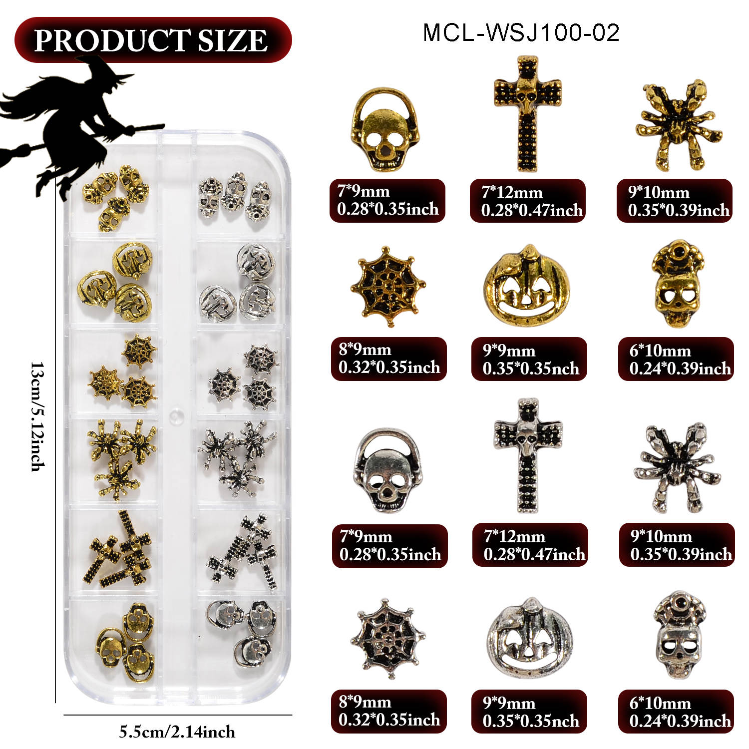 3D Halloween Metal Nail Charms 24pcs Nail Art Decoration #2