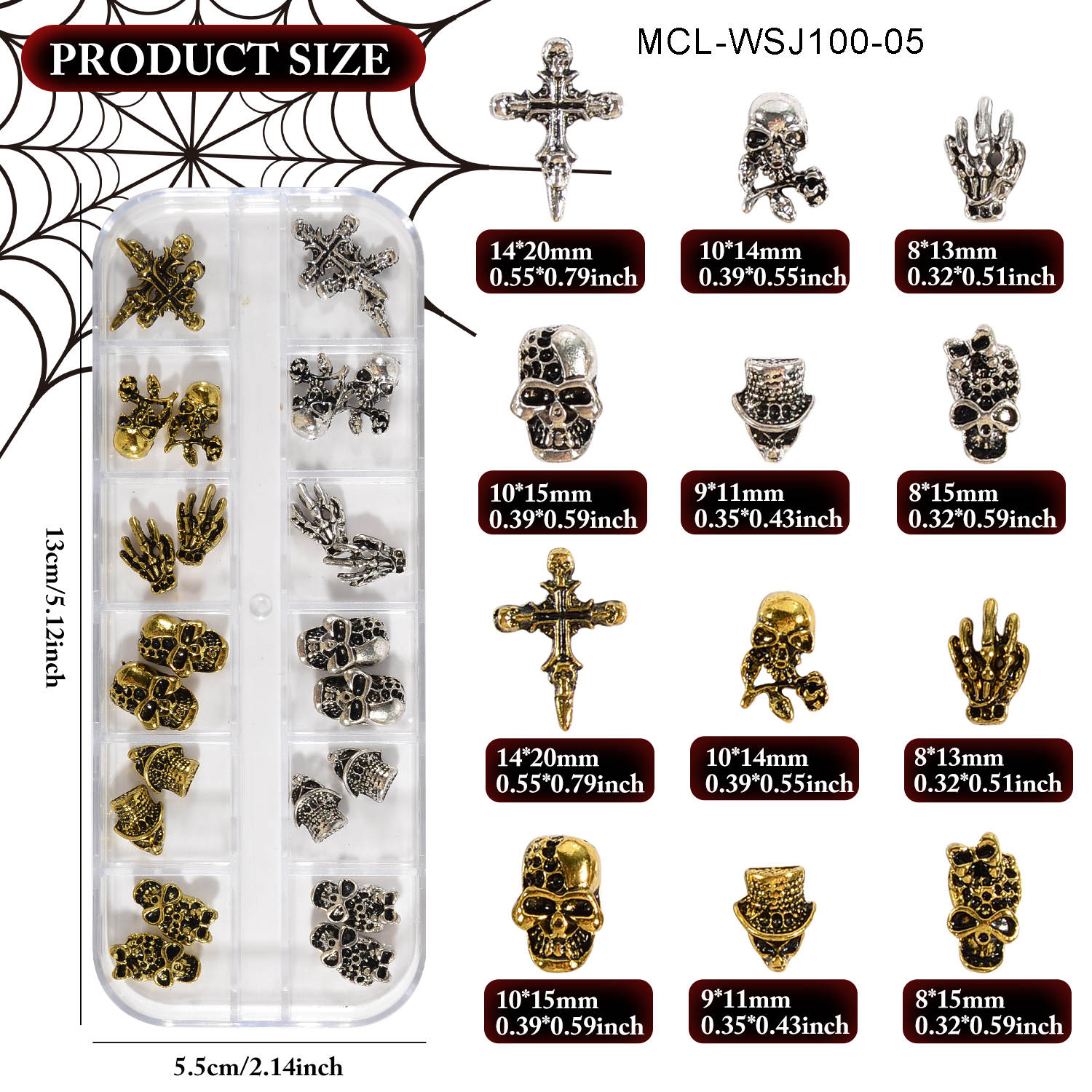 3D Halloween Metal Nail Charms 24pcs Nail Art Decoration #5