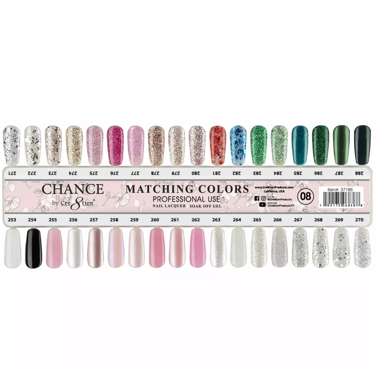 Cre8tion Chance Gel / Lacquer Duo Colors Set #8 (Glitter & Pearl Shades) # 253 - 288