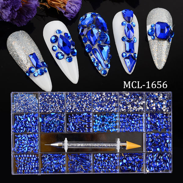 AB Glass Crystal Rhinestones 20 Different Shapes 1400pcs - Blue