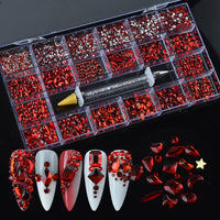AB Glass Crystal Rhinestones 20 Different Shapes 1400pcs - Red Stones