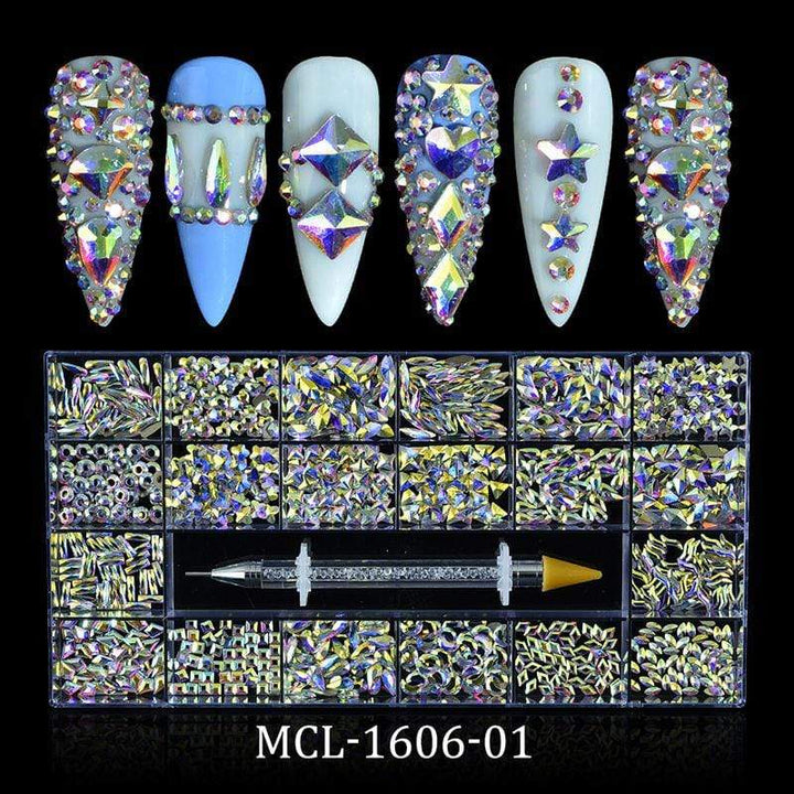 Religion Nail Supply AB Glass Crystal Rhinestones 20 Different Shapes 1000pcs - MCL-1606-01