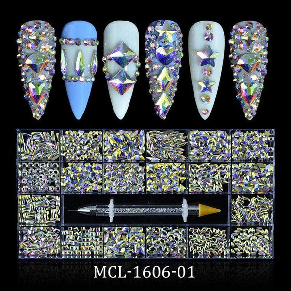 Religion Nail Supply AB Glass Crystal Rhinestones 20 Different Shapes 1000pcs - MCL-1606-01