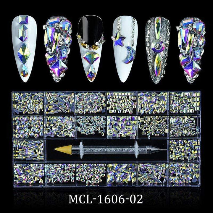 Religion Nail Supply AB Glass Crystal Rhinestones 20 Different Shapes 1000pcs - MCL-1606-02